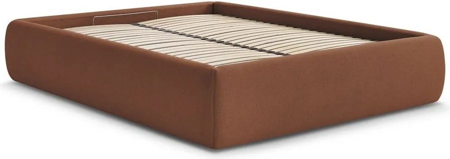 Pat matrimonial portocaliu tapițat cu spațiu de depozitare/fără tăblie cu somieră 160x200 cm Inera – Bobochic Paris