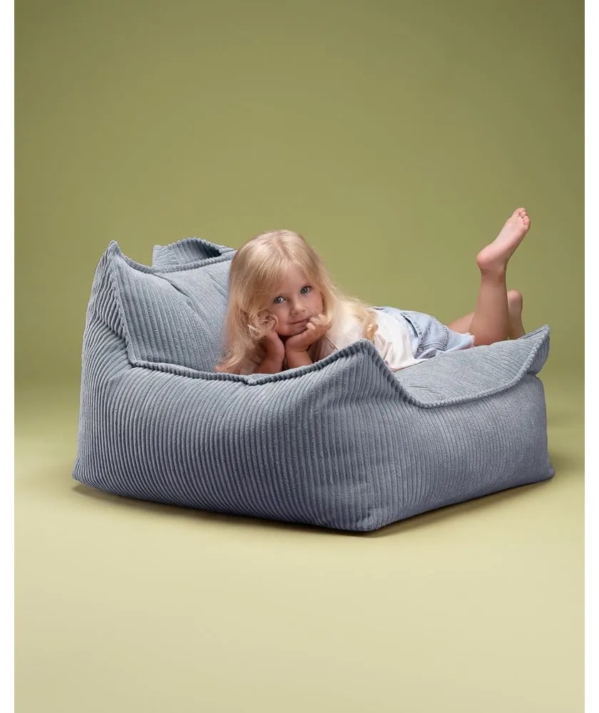 Fotoliu puf pentru copii albastru cu tapițerie din catifea reiată Chair – Wigiwama