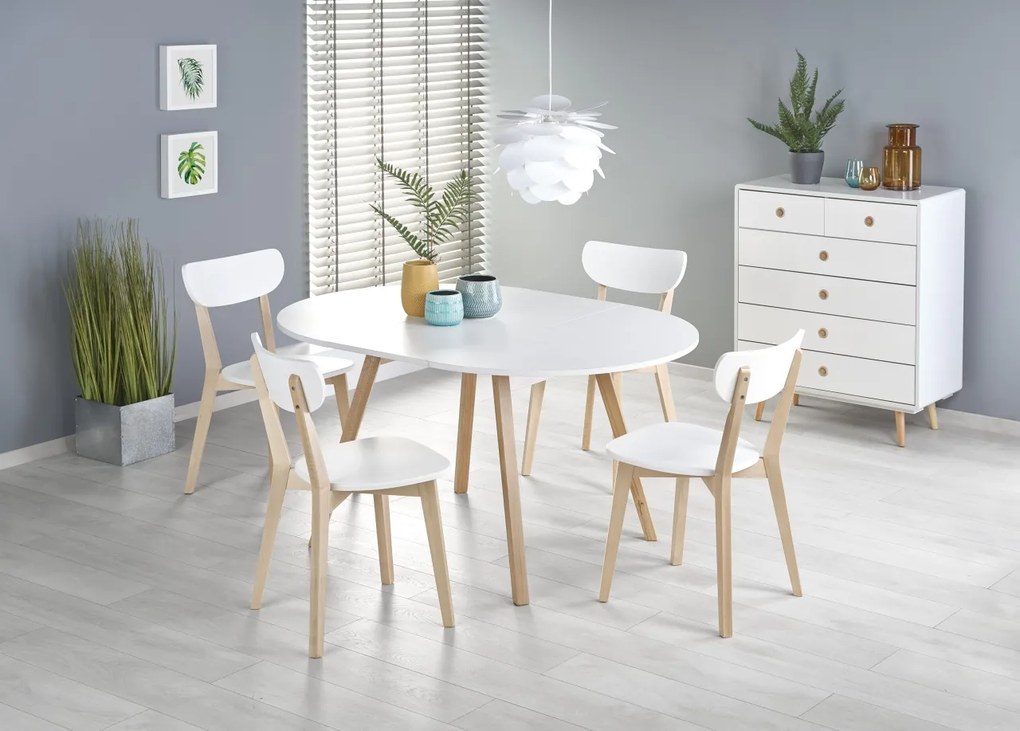 Masa extensibila Ruben alb/stejar miere - L102/142 x l102 x h73 cm