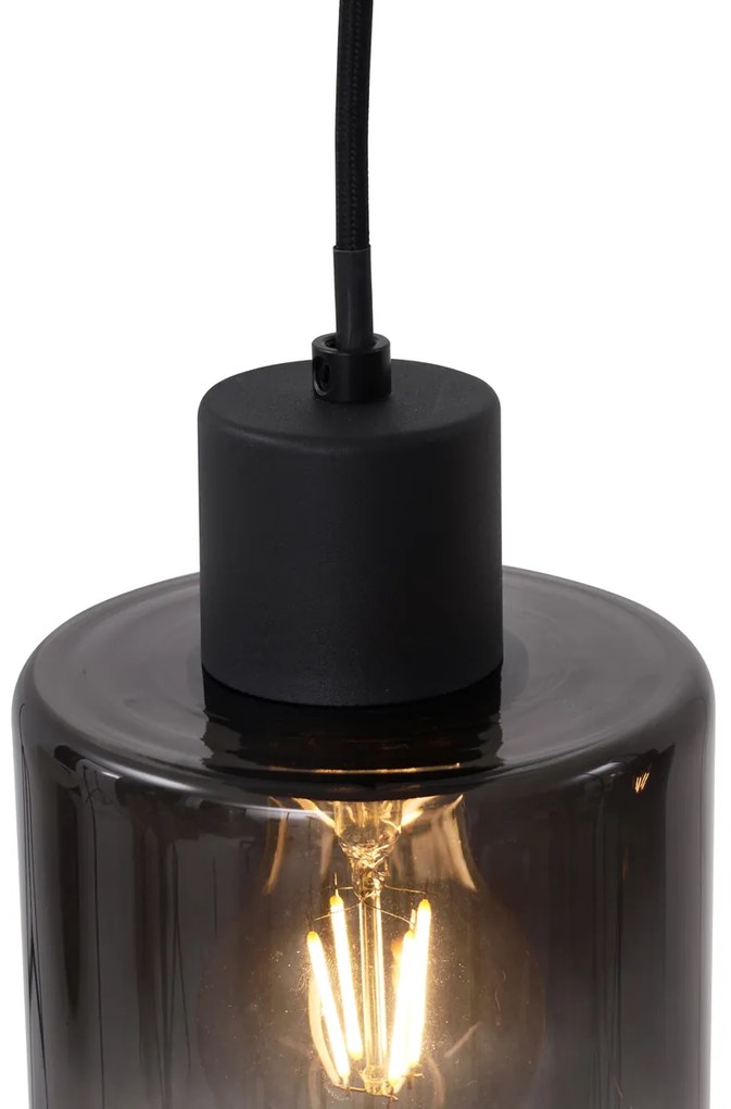 Lampă modernă pandantiv neagră cu sticlă fumuriu 4 lumini - Dame