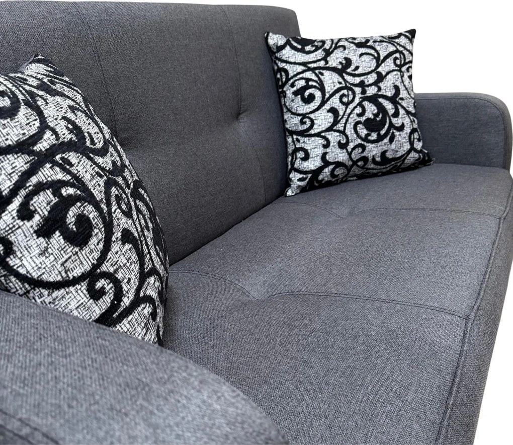 Canapea SAMY extensibila, 2 locuri, cu lada de depozitare, stofa gri, cadru metalic, 152x100x92 Gri, Stofa