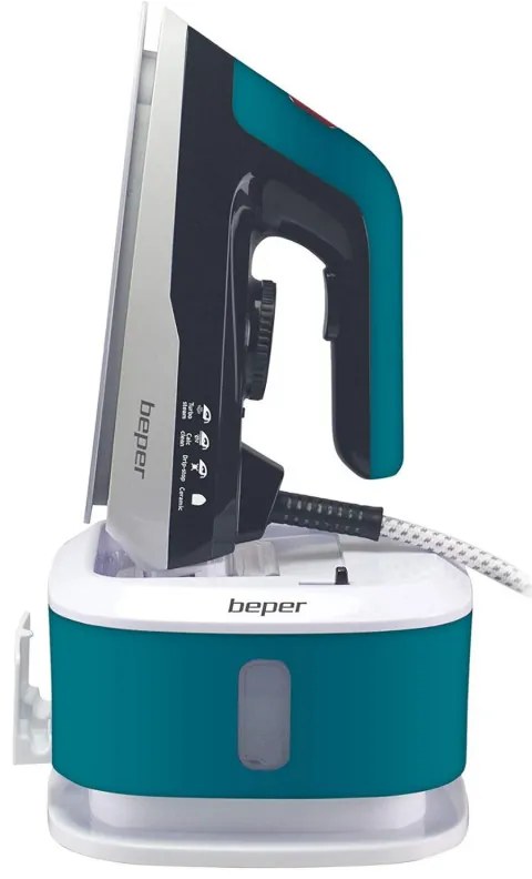 Fier de calcat Beper P204CAL200, 2250W, Placa ceramica, Termostat, Filtru, Ciclu continuu, Alb/albastru-verde