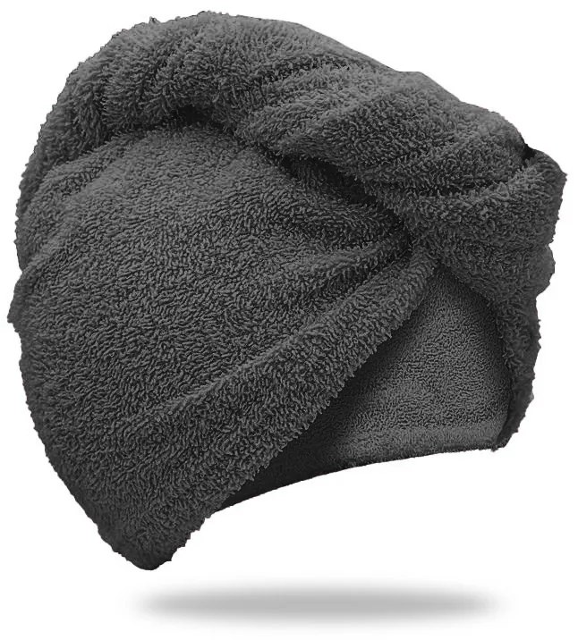 Prosop turban gri inchis cu uscare rapida, 100% bumbac