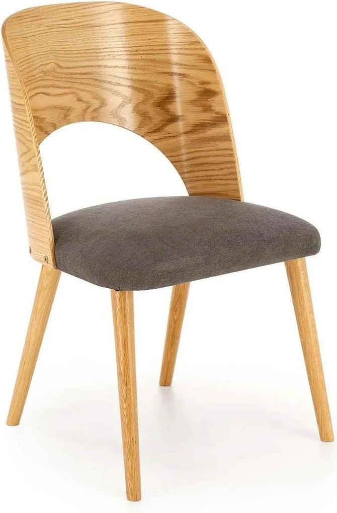 Scaun CADIZ, stejar/gri, stofa/placaj/lemn, 52x58x83 cm