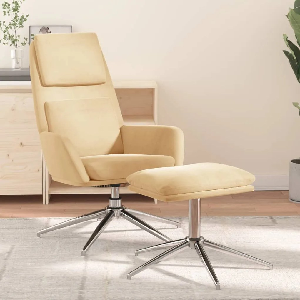 3097784 vidaXL Scaun de relaxare cu taburet, crem, țesătură microfibră