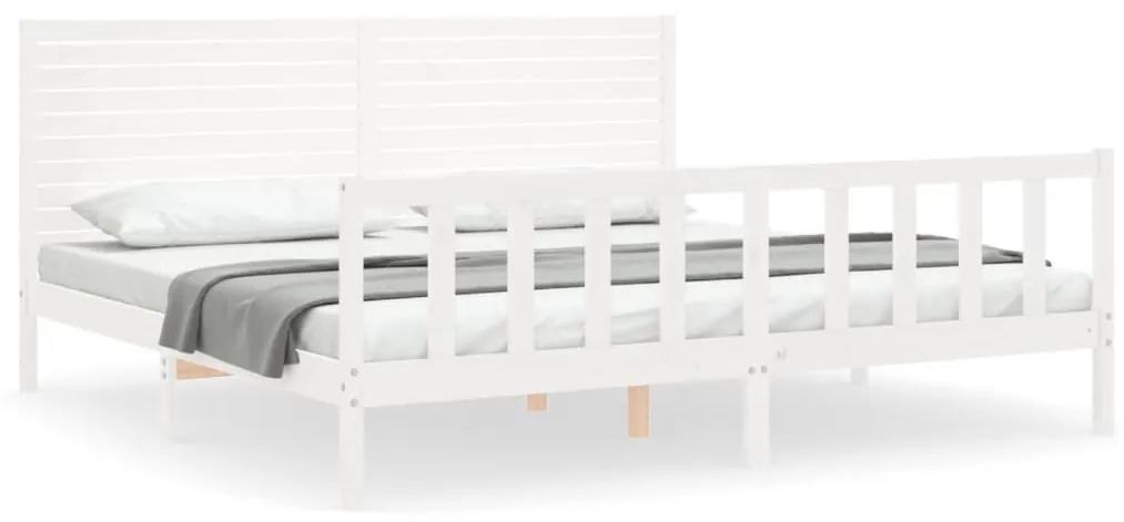 3193227 vidaXL Cadru pat cu tăblie 200x200 cm, alb, lemn masiv