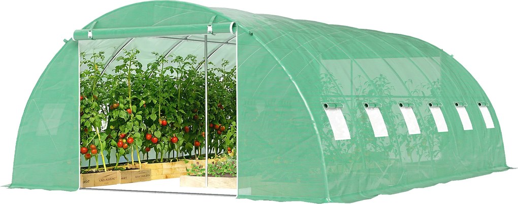 Outsunny Seră tunel de grădină Seră pentru legume oțel galvanizat Ø25mm și structură consolidată 395x595x199cm Verde | Aosom Romania