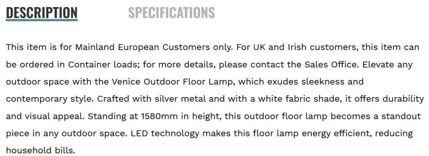 Lampadar solar/Lampa de podea exterior IP44 Venice