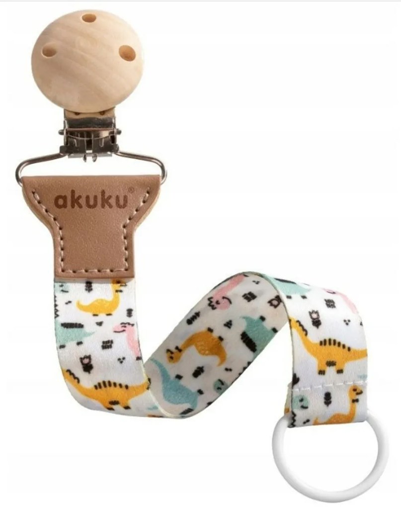 Lanț de suzetă cu clemă Akuku, Dino, galben, alb