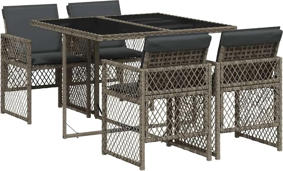 vidaXL Set mobilier de grădină cu perne, 5 piese, gri, poliratan