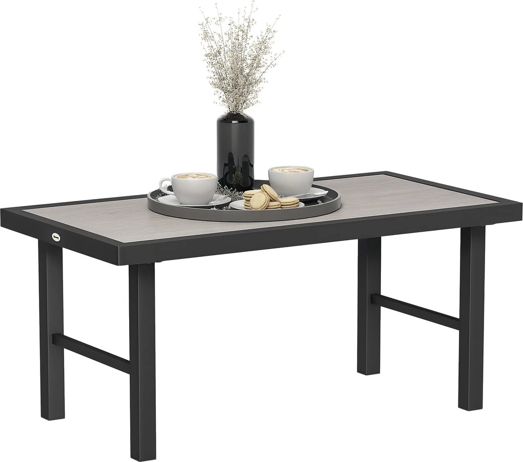 Outsunny Masă joasă de grădină dreptunghiulară masă de grădină cu blat SPC cu efect lemn din metal, 100 x 52 x 46 cm, negru | Aosom Romania