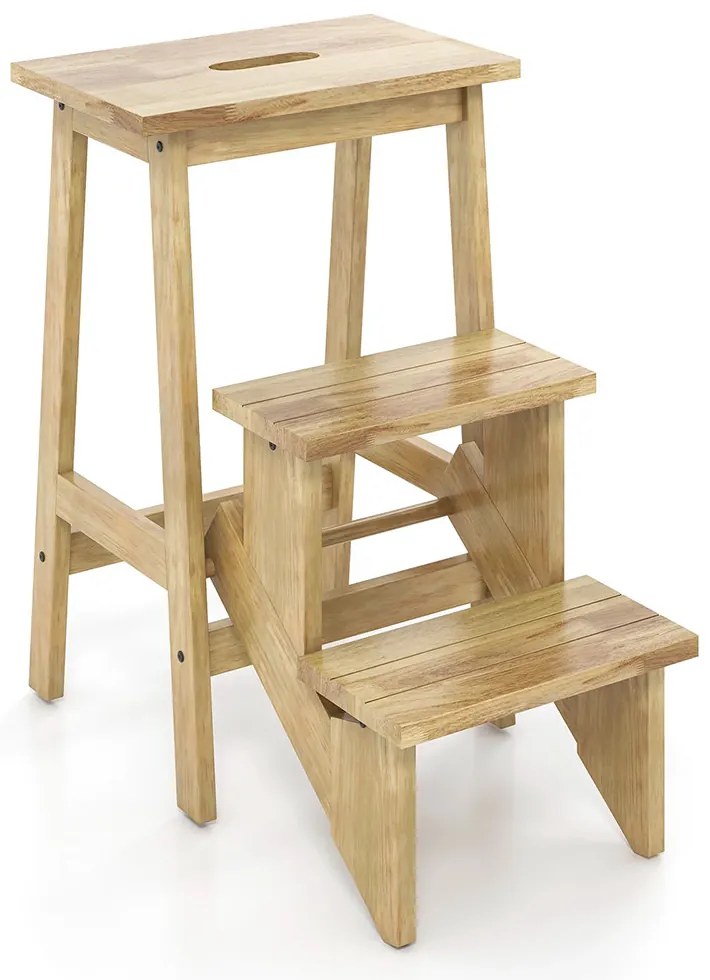 Scăunel pliabil cu 3 trepte, natur