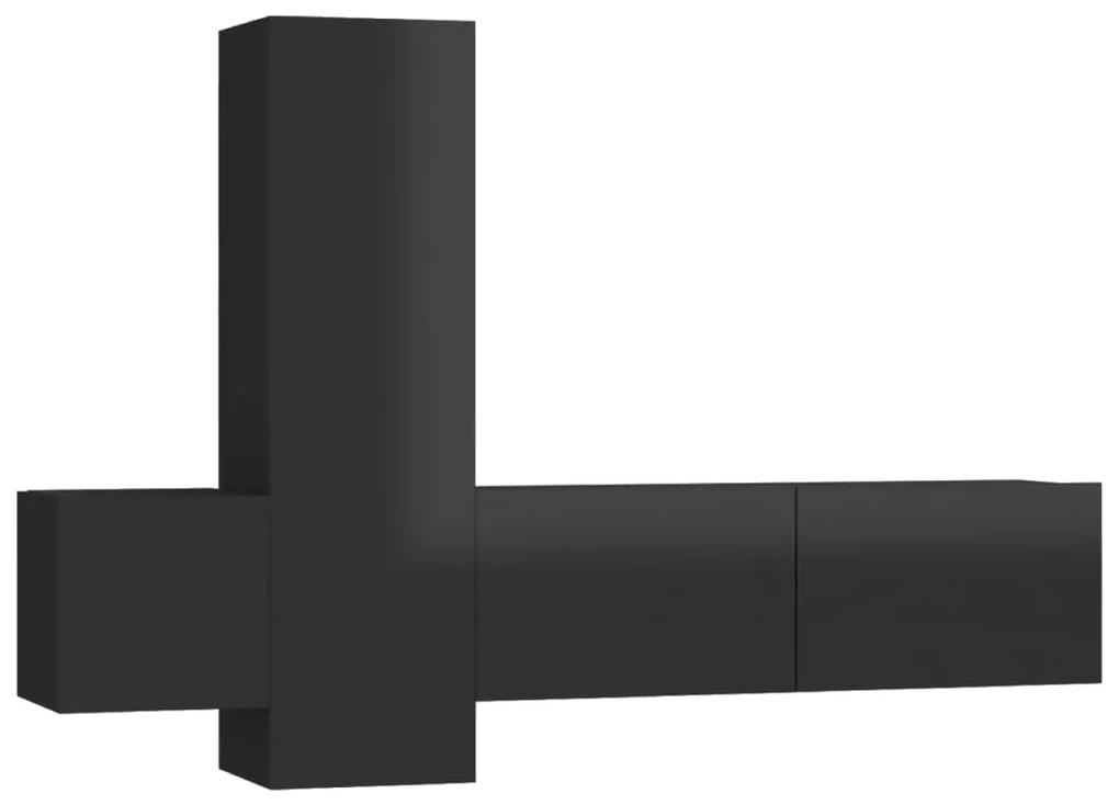 Set de dulapuri TV, 3 piese, negru extralucios, PAL 1, negru foarte lucios, 100 x 30 x 30 cm