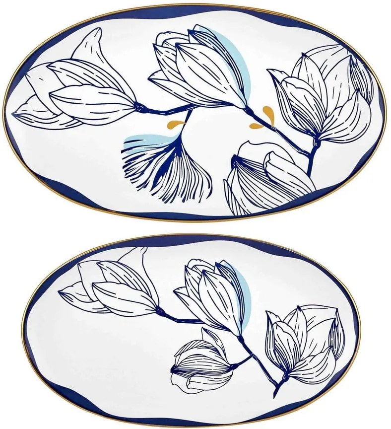 Set 2 farfurii din porțelan cu model de flori albastre Mia Bleu, alb