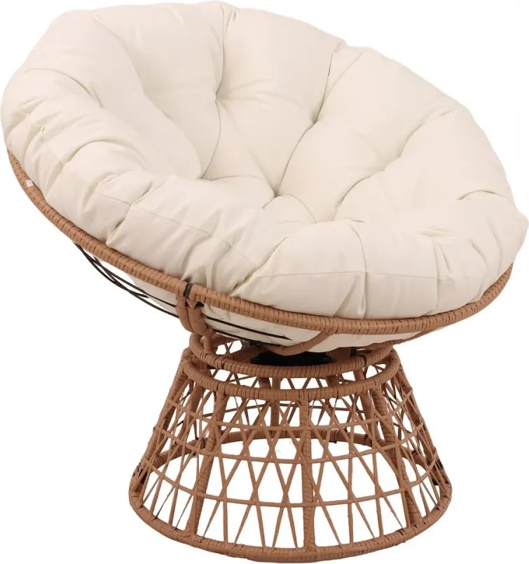 Scaun din ratan PE, rotativ 360 grade, perna Bej– Relaxare premium pentru grădina ta