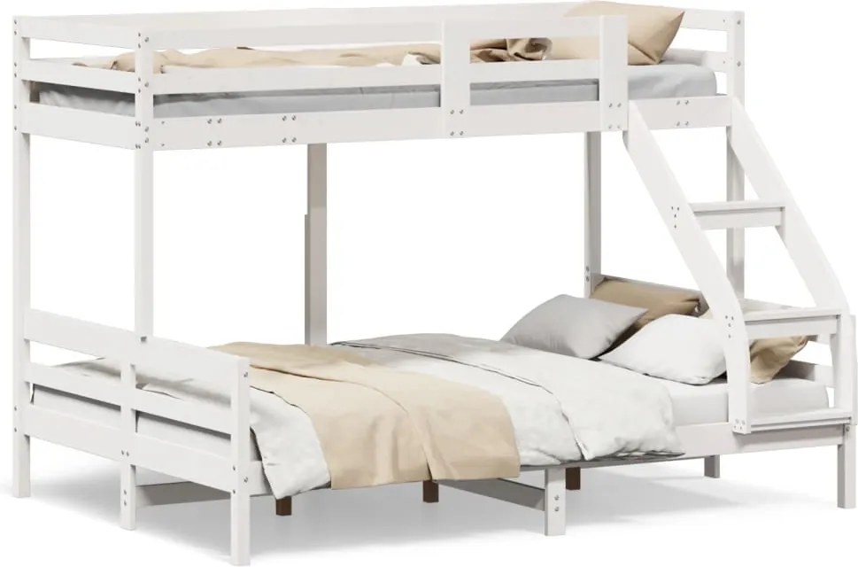 vidaXL Pat supraetajat, 90x200/140x200 cm, alb, lemn masiv de pin
