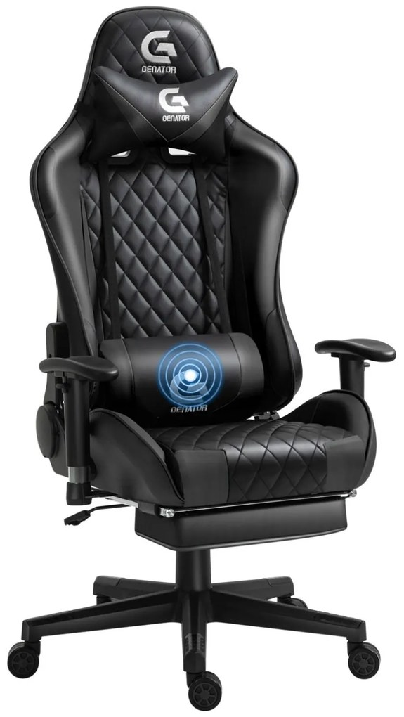 Scaun gaming cu masaj in perna lombara, suport picioare, funcție sezlong, SIG 5020, Negru