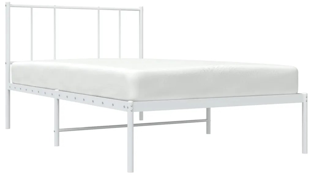 Cadru de pat metalic cu tablie, alb, 90x200 cm