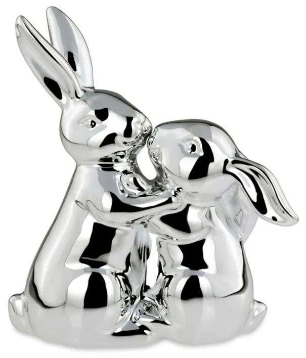 Decoratiune Kissing Rabbit, Hermann Bauer, 13x7x16 cm, portelan, argintiu