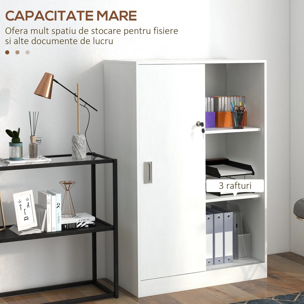 Vinsetto Dulap pentru birou cu 3 rafturi si 2 chei de siguranta, mobilier pentru birou din PAL, 80x40x120 cm, alb