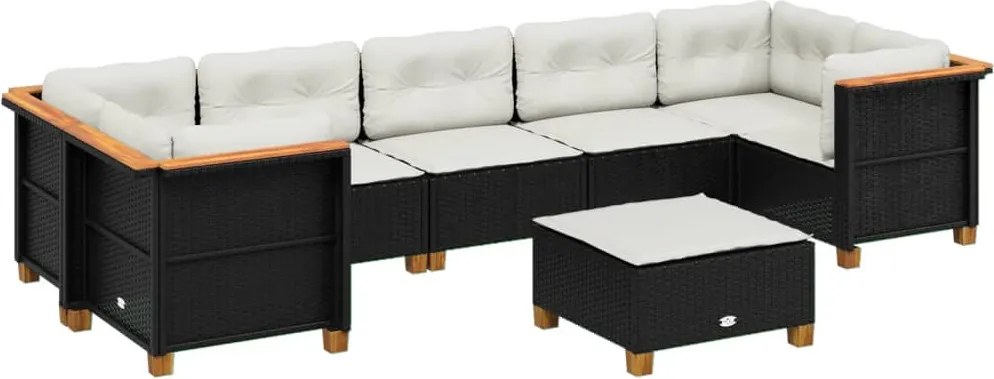 vidaXL Set mobilier de grădină cu perne, 8 piese, negru, poliratan