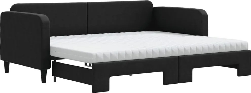 vidaXL Pat de zi cu extensie și saltele, negru, 90x190 cm, textil