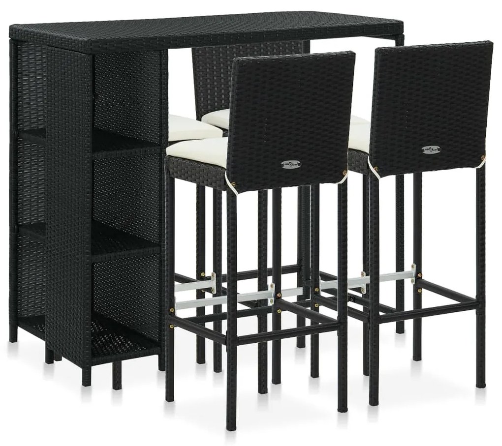 vidaXL Set mobilier bar de grădină cu perne, 5 piese, negru, poliratan
