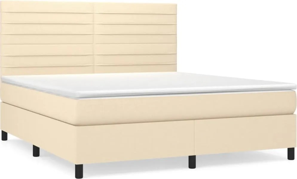 vidaXL Pat box spring cu saltea, crem, 160x200 cm, material textil