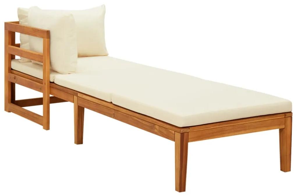 Set mobilier gradina perne alb crem, 3 piese, lemn masiv acacia Alb crem, 2x Sezlong + masa, 1