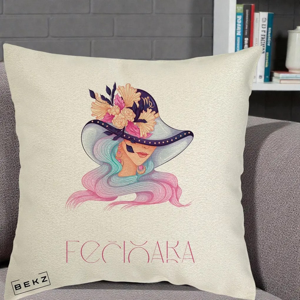 Perna Personalizata Zodie Fecioara, 40x40 cm, Ecru, Husa Detasabila, Perna Inclusa, BEKZ®