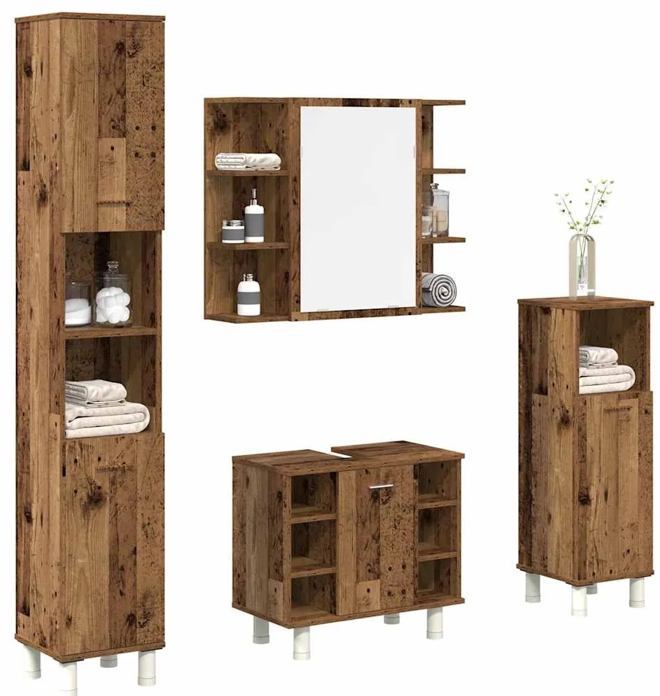 vidaXL Set mobilier de baie, 4 piese, lemn vechi, lemn prelucrat