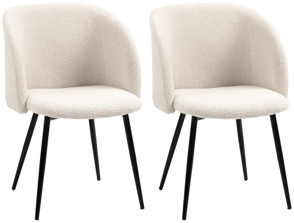 HOMCOM Lot de 2 scaune de sală de mese cu spătar din material textil efect lână buclată și picioare din oțel 55 x 62 x 80 cm bej negru | Aosom Romania