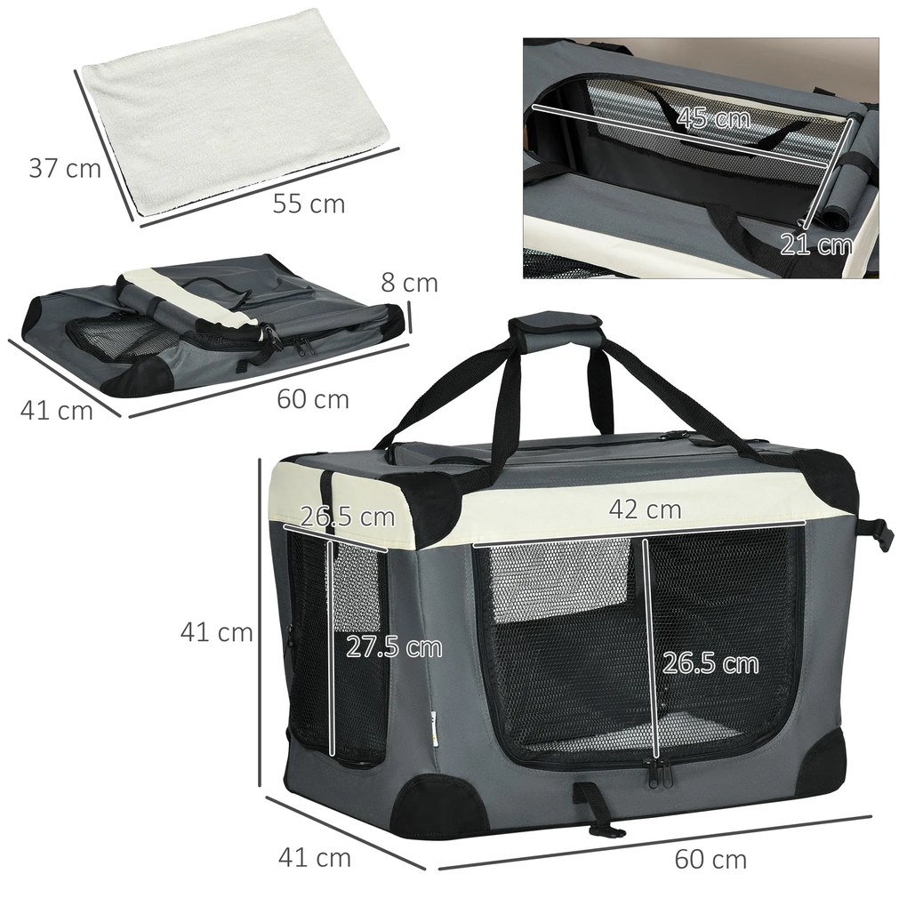 Transportor pliabil pentru animale de companie PawHut, 60cm, gri | AOSOM RO