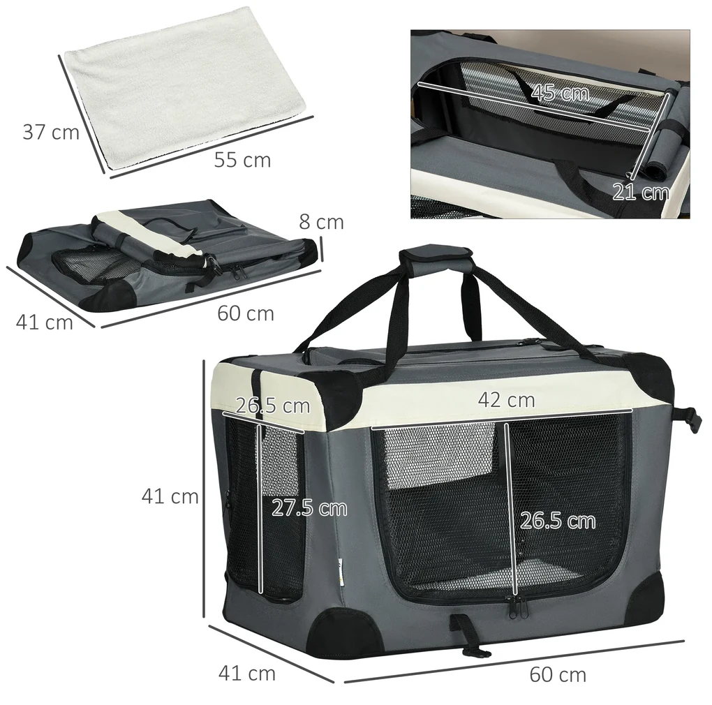 Transportor pliabil pentru animale de companie PawHut, 60cm, gri | AOSOM RO