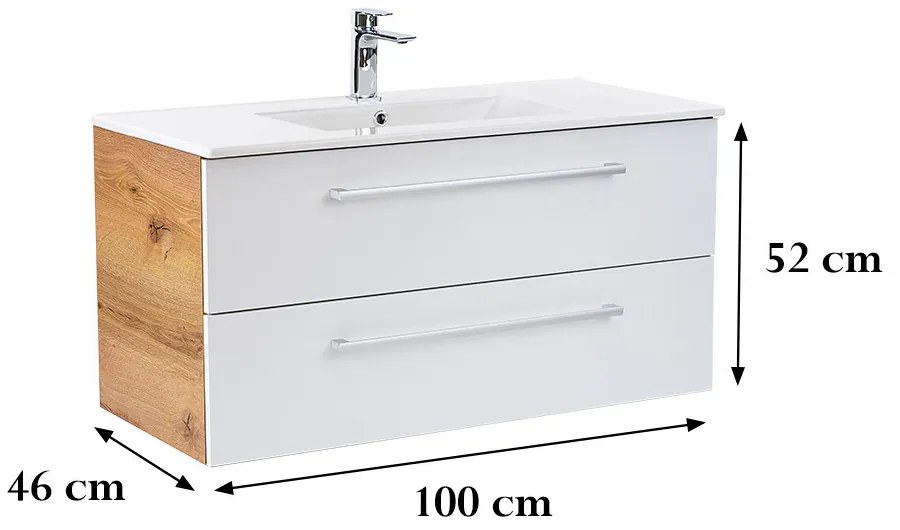 Dulap inferior Vario Clam 100 cu lavoar stejar-alb