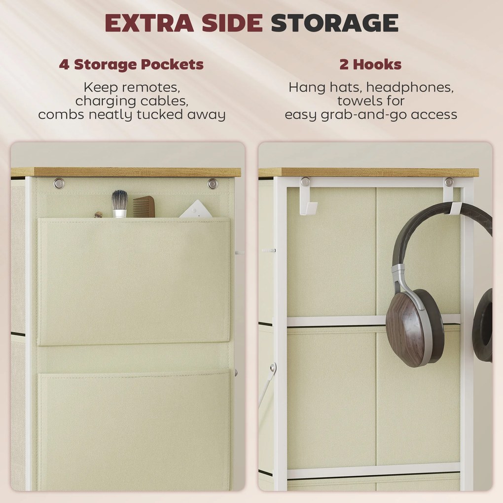 HOMCOM Comodă cu 4 sertare pliabile cu 4 buzunare de depozitare și 2 cârlige | Aosom Romania