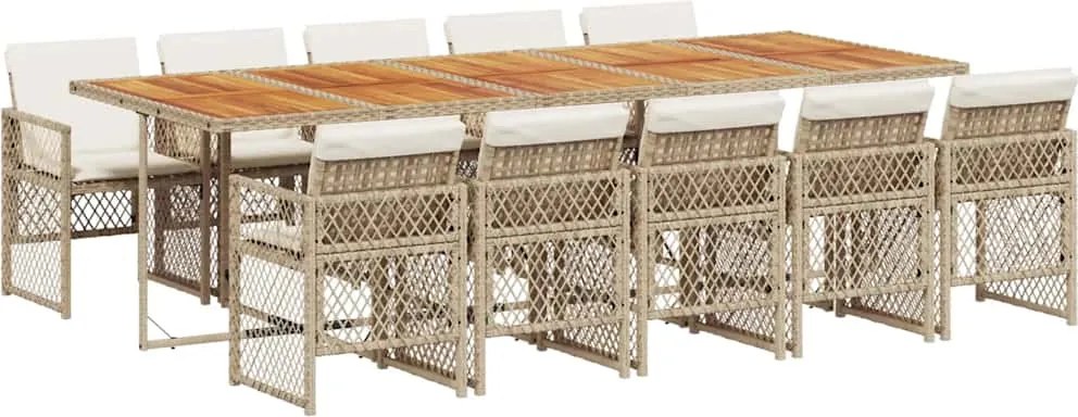 vidaXL Set mobilier de grădină cu perne, 11 piese, bej, poliratan