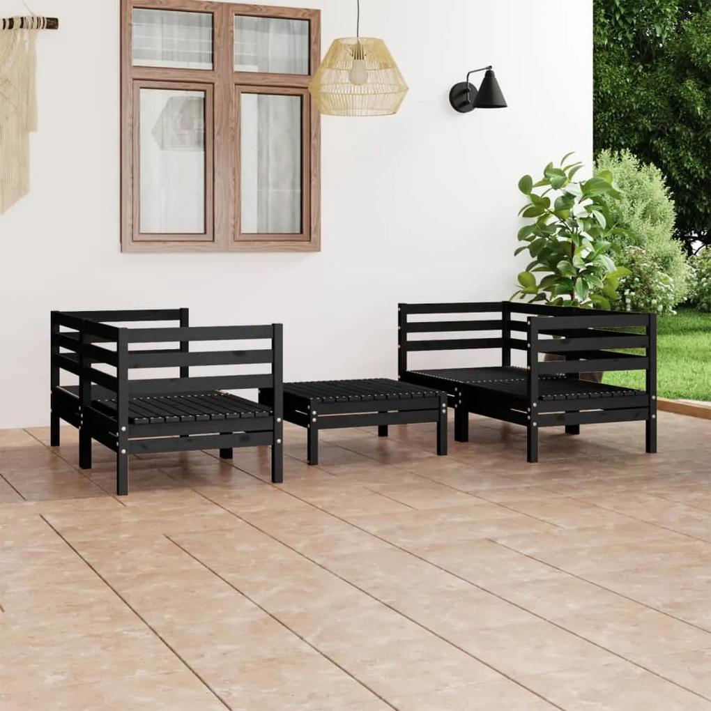 3082401 vidaXL Set mobilier de grădină, 5 piese, negru, lemn masiv de pin