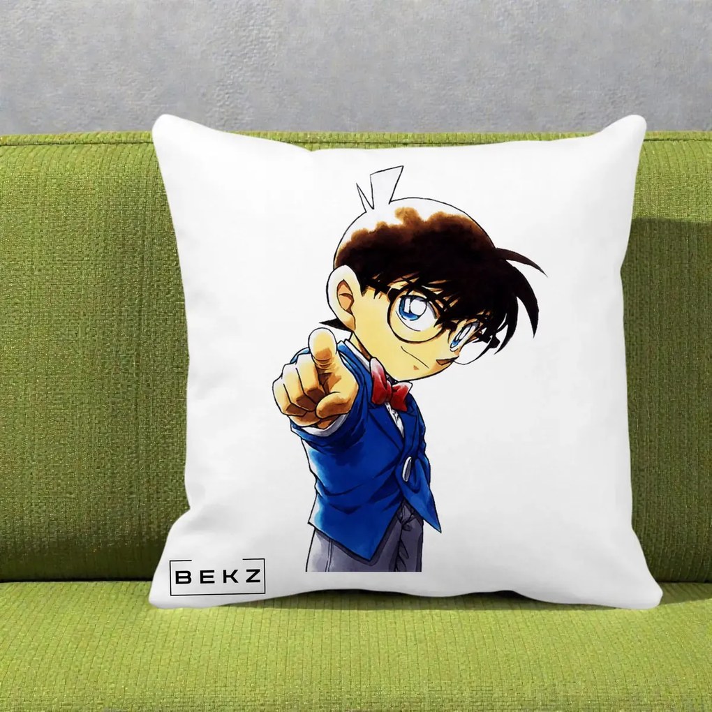 Perna Personalizata Detective Conan Conan Arata, 40x40 cm, Alba Mata, Husa Detasabila, Perna Inclusa, BEKZ®