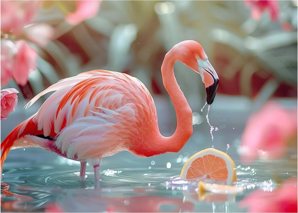 Tablou - Flamingo în iaz (70x50 cm)