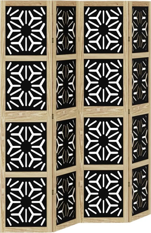 vidaXL Paravan de cameră, 4 panouri, maro/negru, lemn masiv paulownia