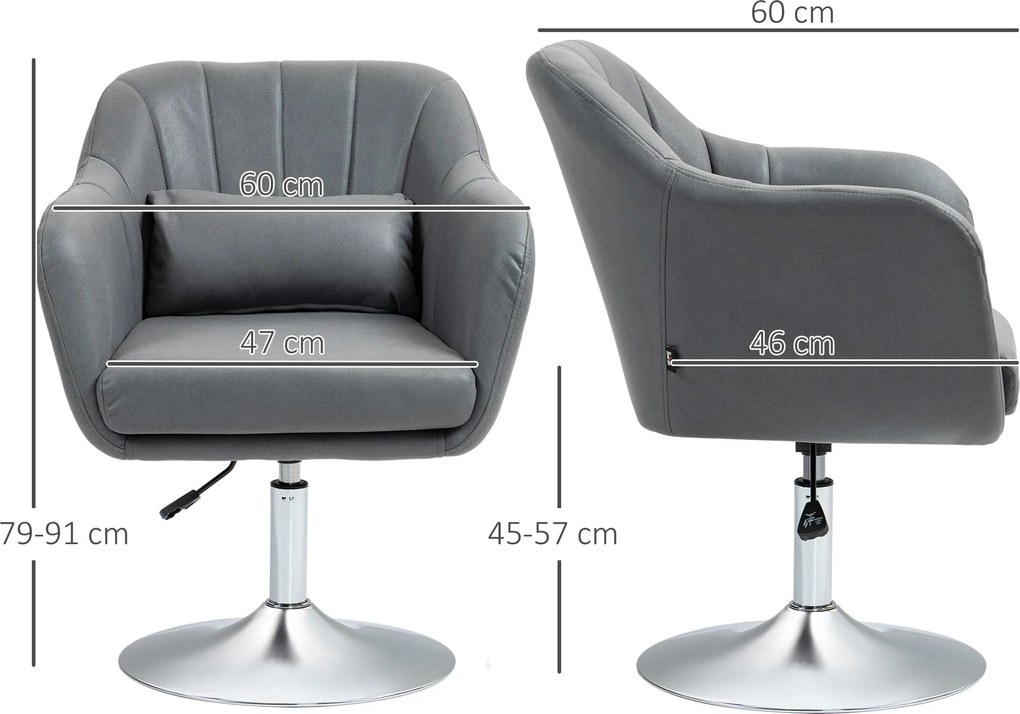 HOMCOM Scaun de birou pivotant la 360° cu Inaltime Reglabila din Material Respirabil, cu Perna, 60x60x79-91 cm, Gri | Aosom Romania