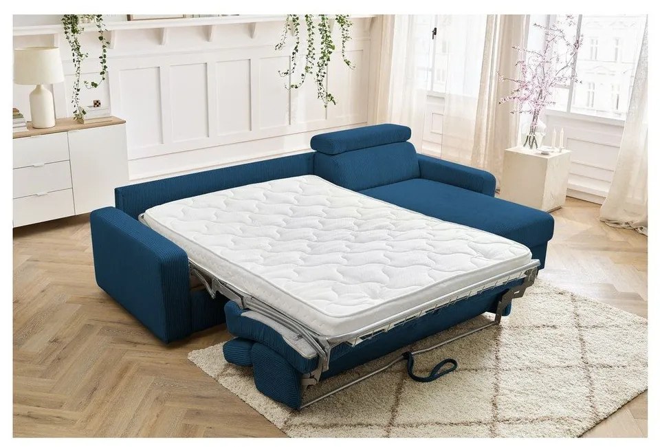 Colțar albastru închis extensibil cu tapițerie din catifea reiată (cu colț variabil) Monaco – Bobochic Paris