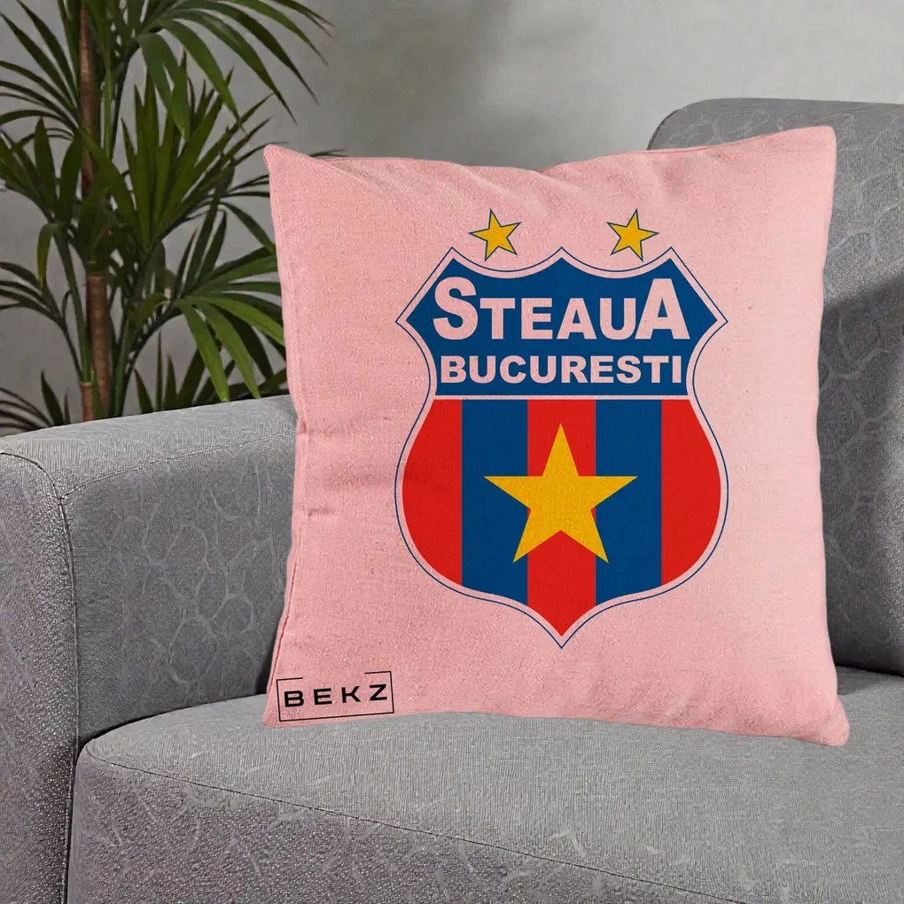 Perna Personalizata Steaua Bucuresti Fotbal, 40x40 cm, Roz, Husa Detasabila, Perna Inclusa, BEKZ®
