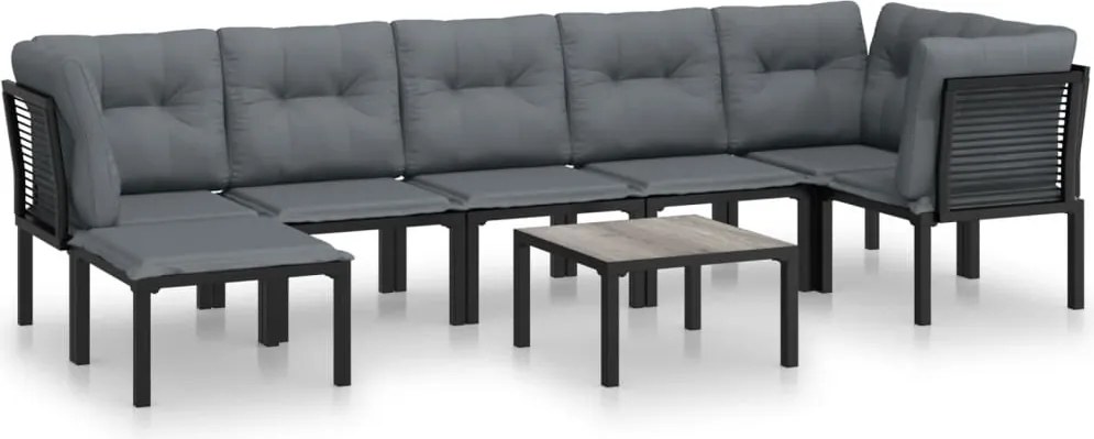 vidaXL Set șezlonguri de grădină, 8 piese, negru și gri, poliratan