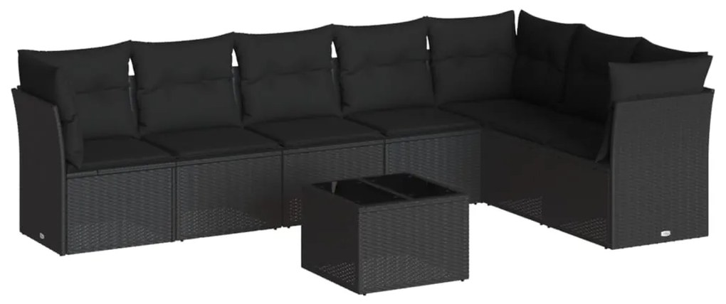 3249584 vidaXL Set mobilier de grădină cu perne, 8 piese, negru, poliratan