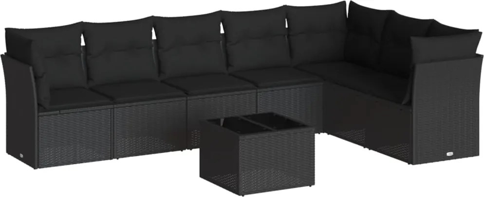 vidaXL Set mobilier de grădină cu perne, 8 piese, negru, poliratan
