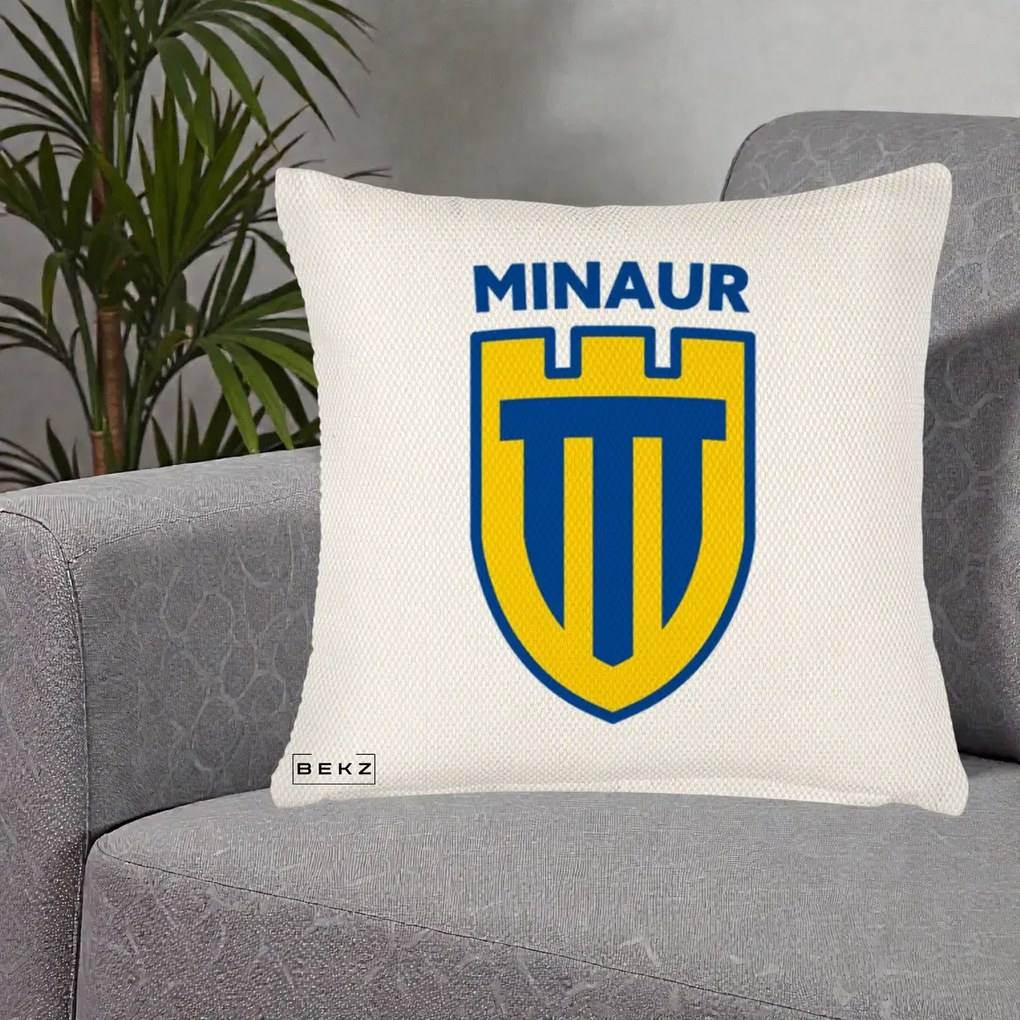 Perna Personalizata Minaur Baia Mare Fotbal, 40x40 cm, Crem Reliefat, Husa Detasabila, Perna Inclusa, BEKZ®