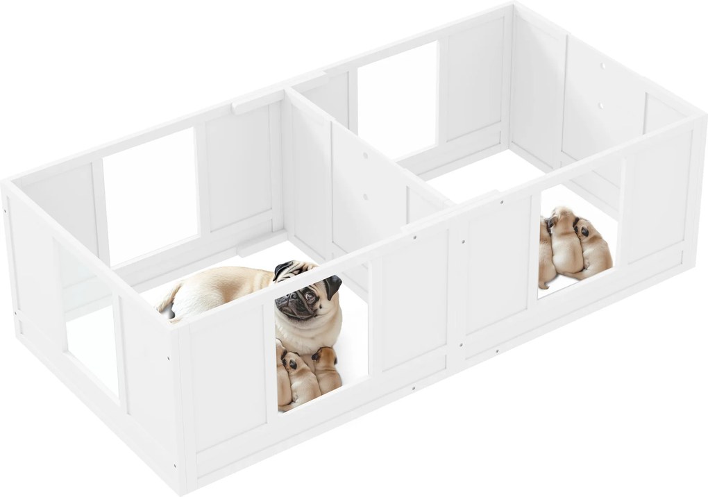 PawHut Cutie pentru căței, cu panouri clare, design în 2 compartimente, pentru câini mici | Aosom Romania