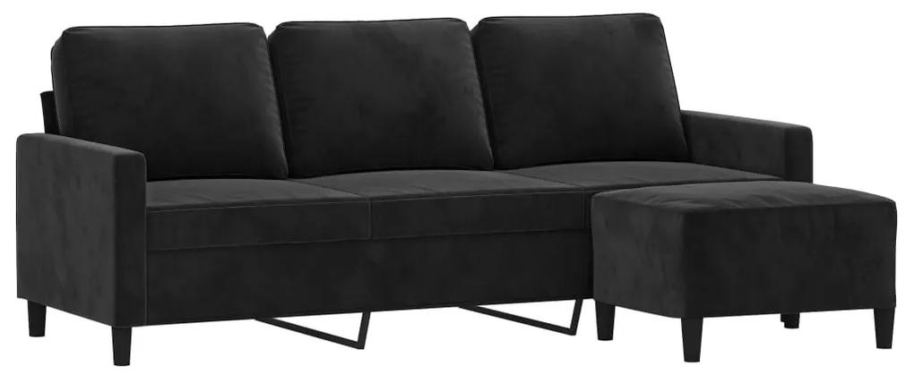 Canapea cu 3 locuri si taburet, negru, 180 cm, catifea Negru, 198 x 77 x 80 cm